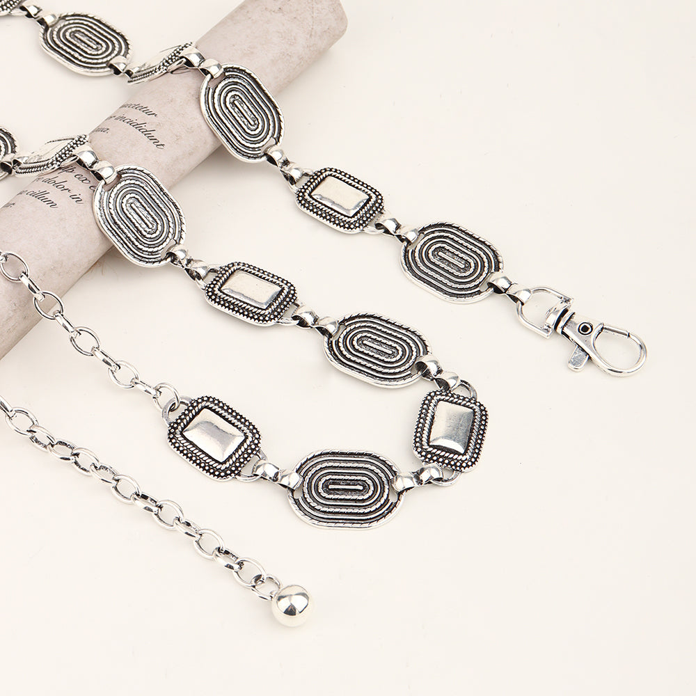 This European and American Cross Border Waist Chain is perfect for adding an elegant, boho edge to any outfit. Crafted with a thin metal chain, it is the perfect versatile belt for stylishly making a statement.