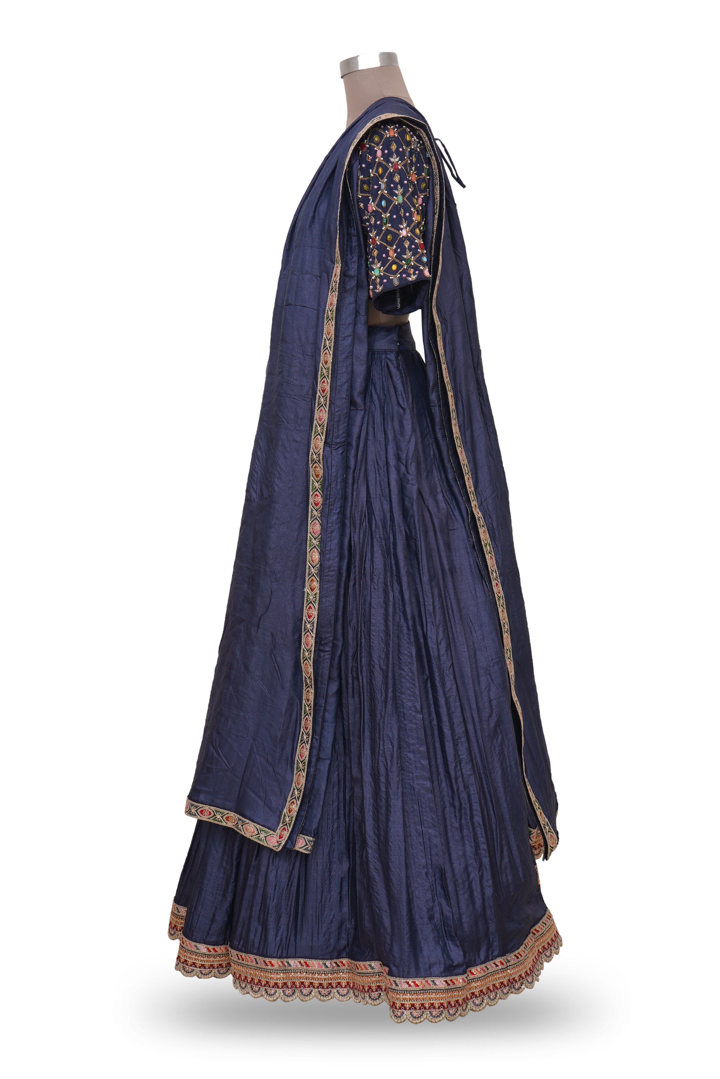 Blue Silk Lehenga with Hand Embroided Blouse