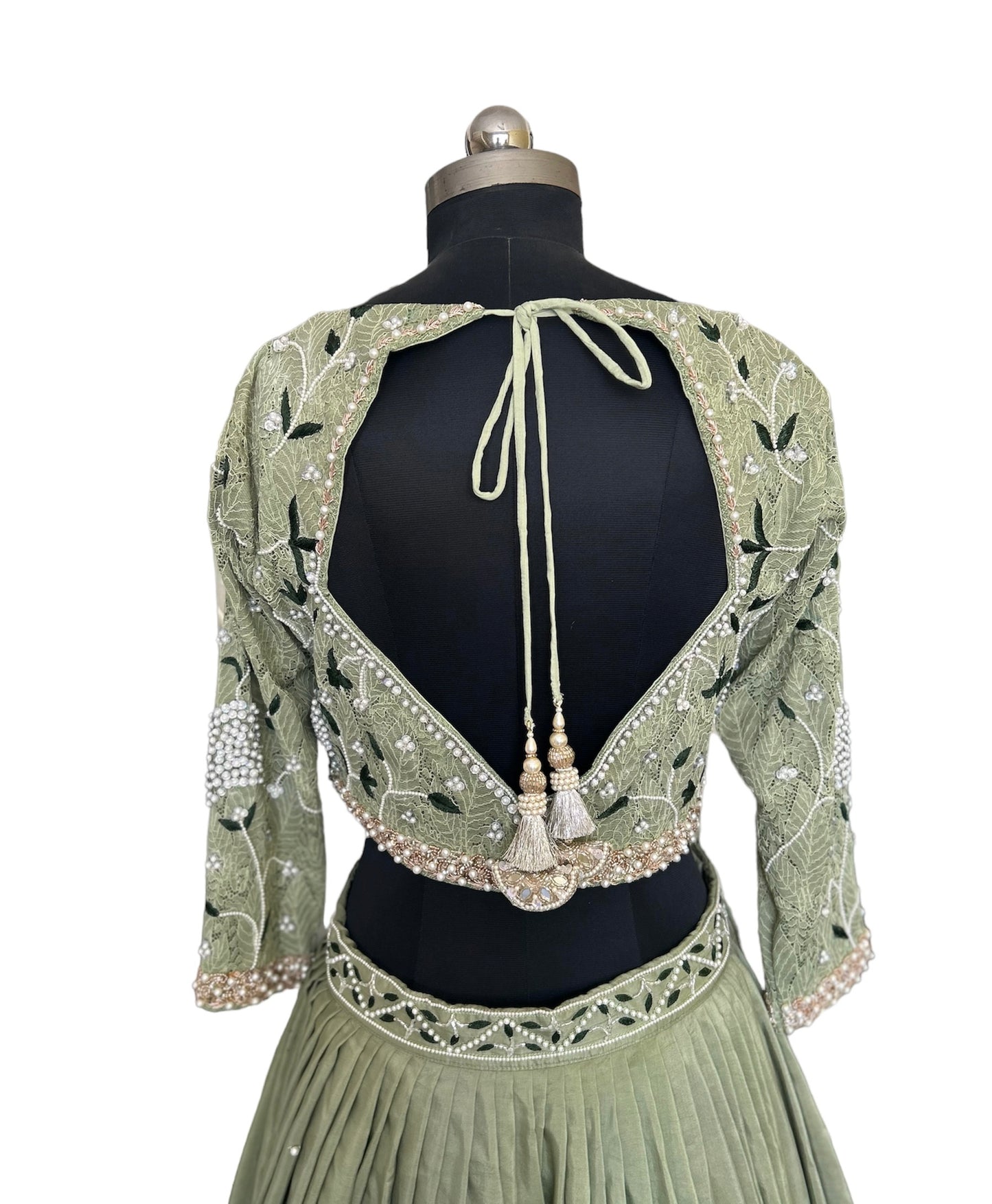 Hand embroided Green Lehenga