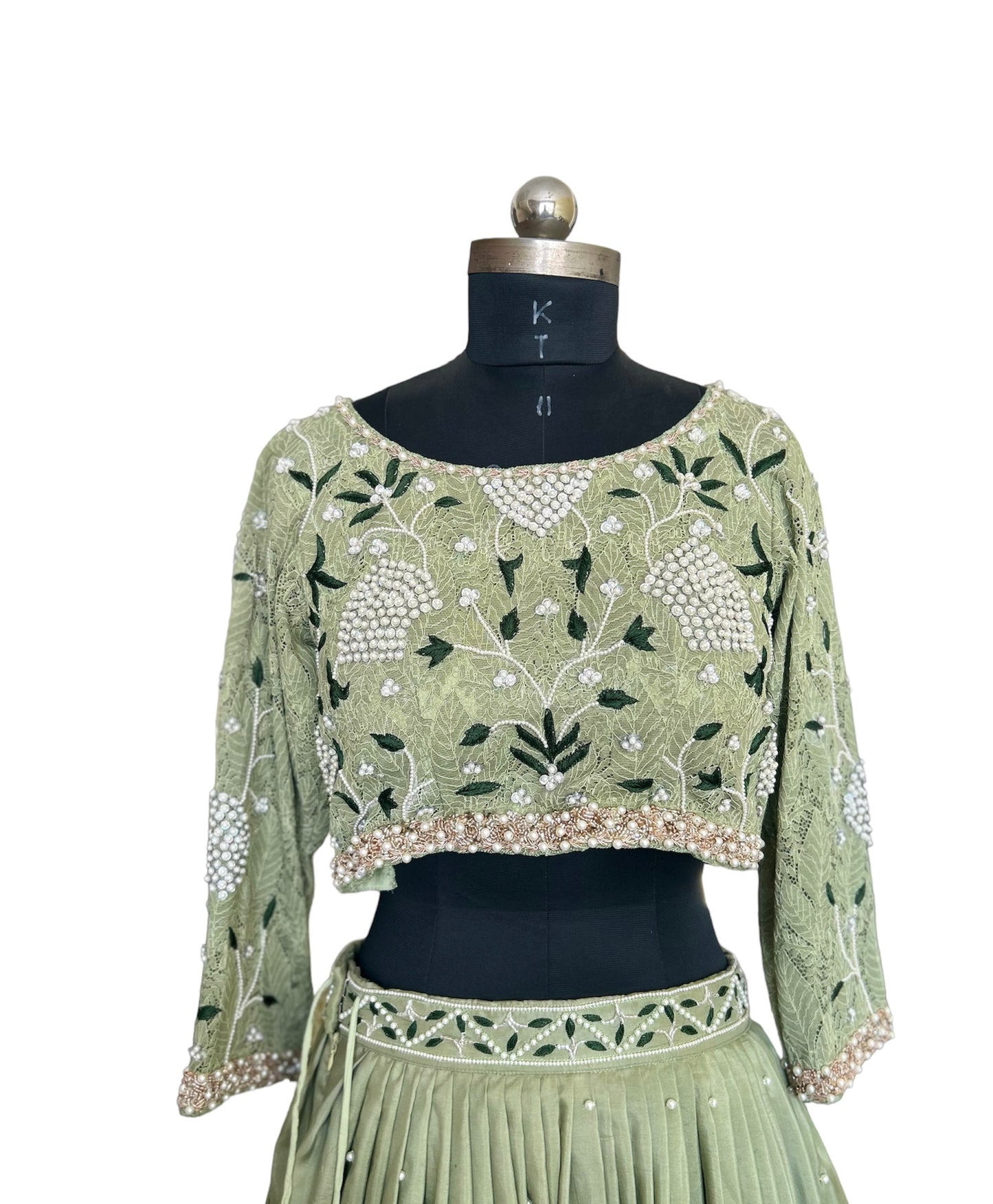 Hand embroided Green Lehenga