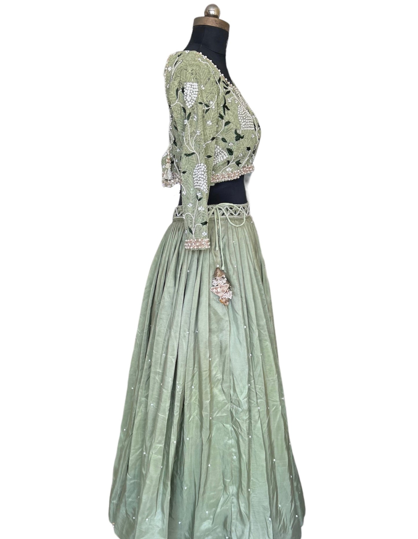 Hand embroided Green Lehenga