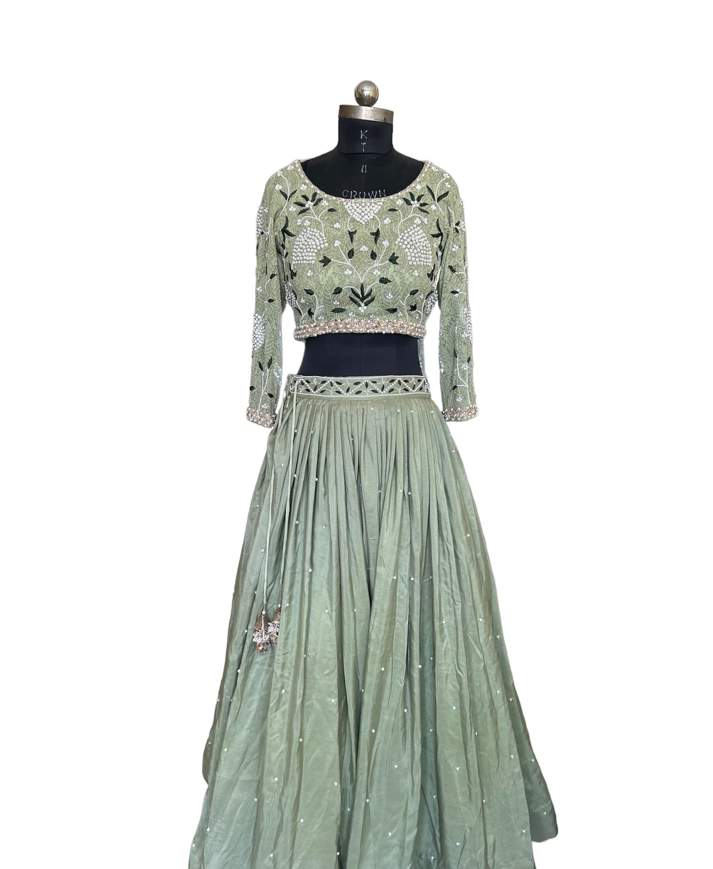 Hand embroided Green Lehenga