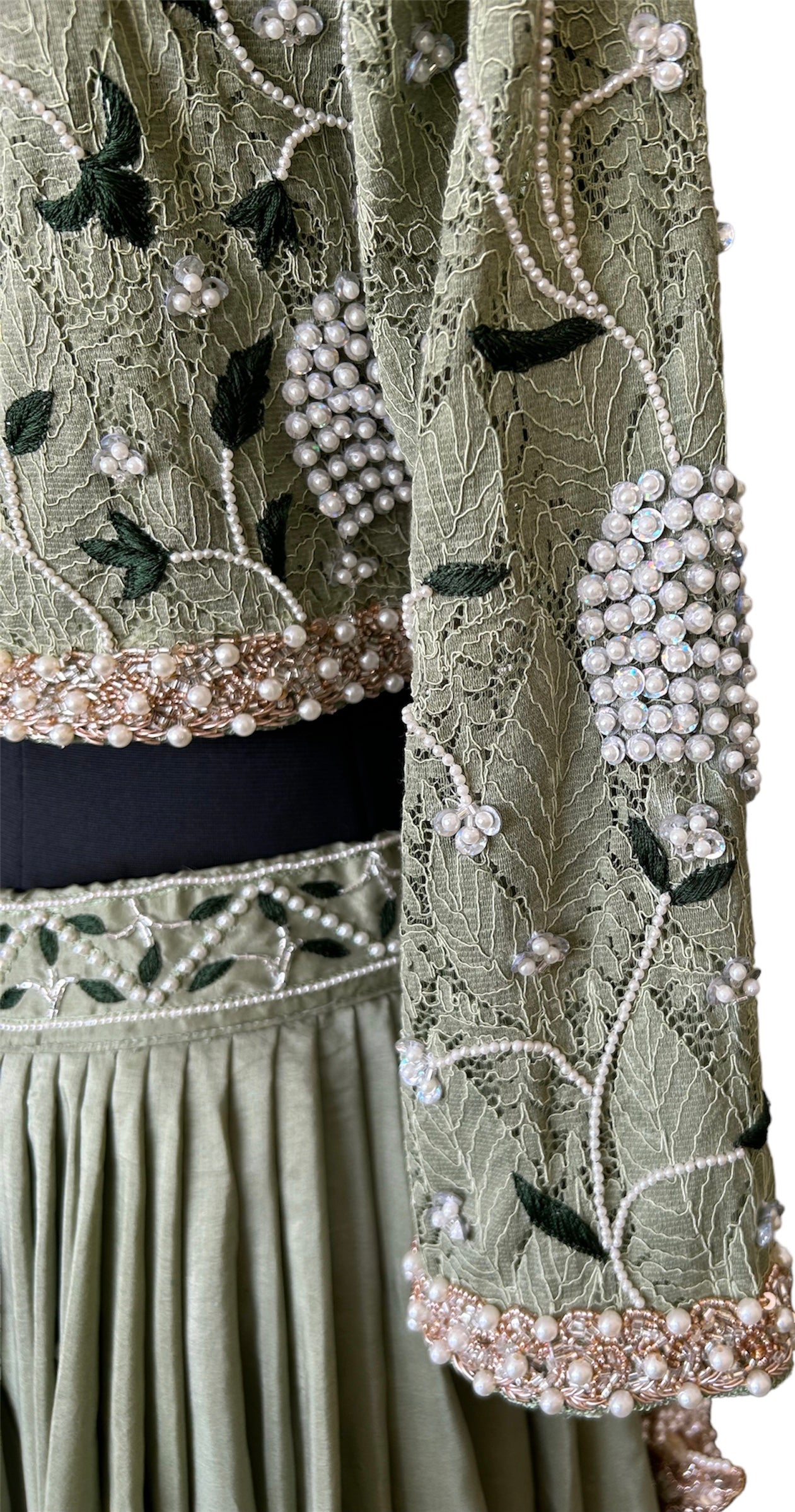 Hand embroided Green Lehenga