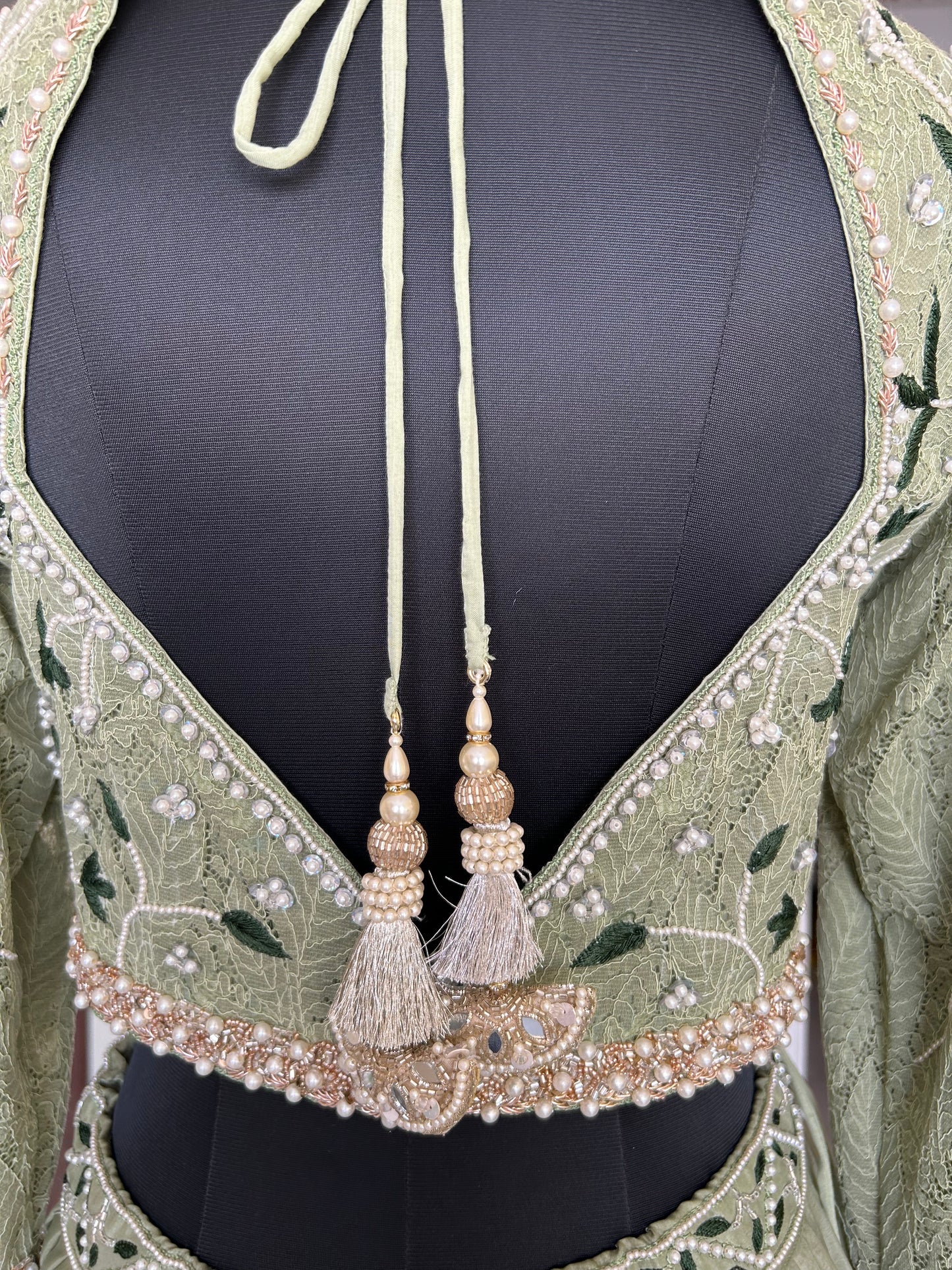 Hand embroided Green Lehenga