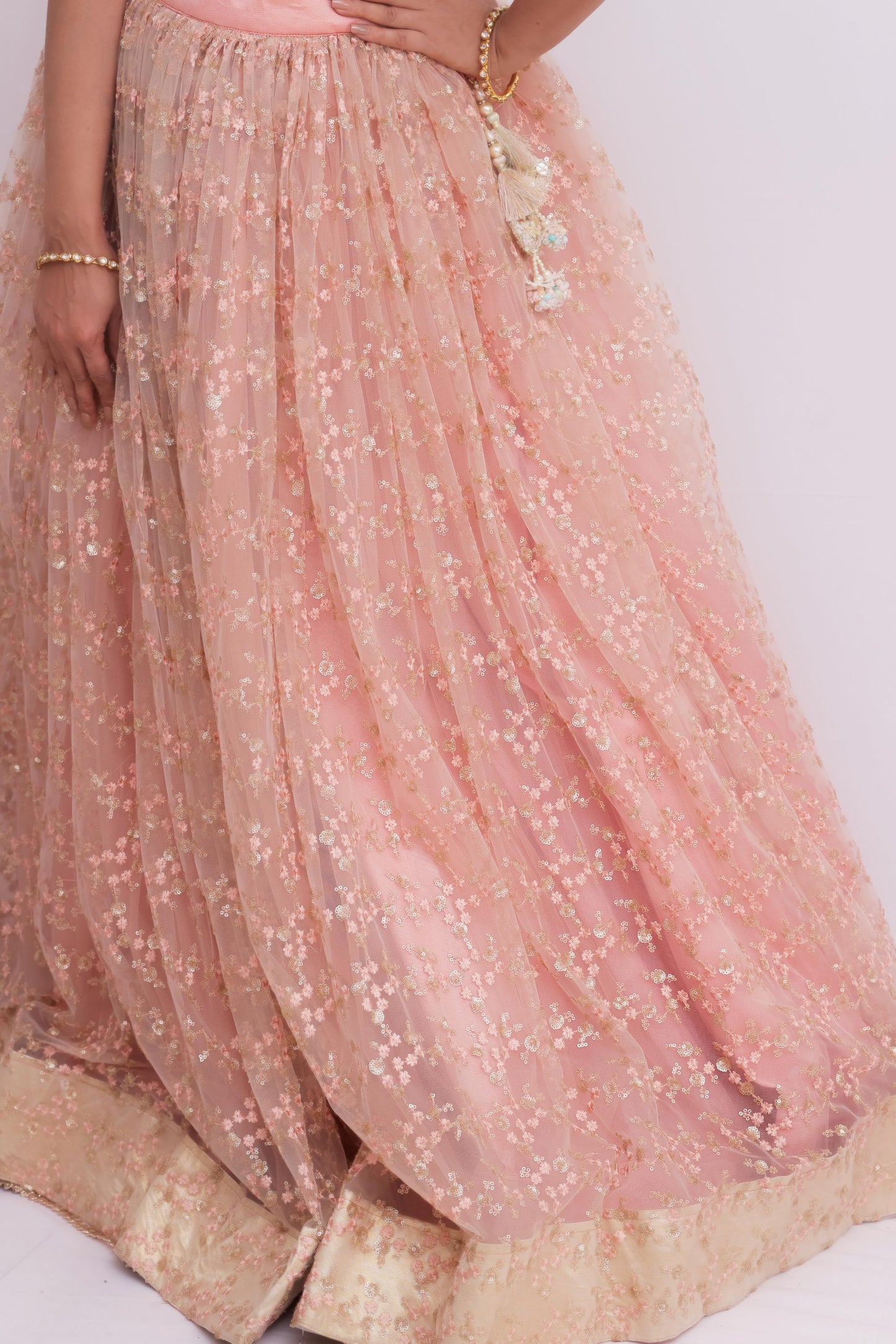 Hand Embroidered Peach Lehenga Set