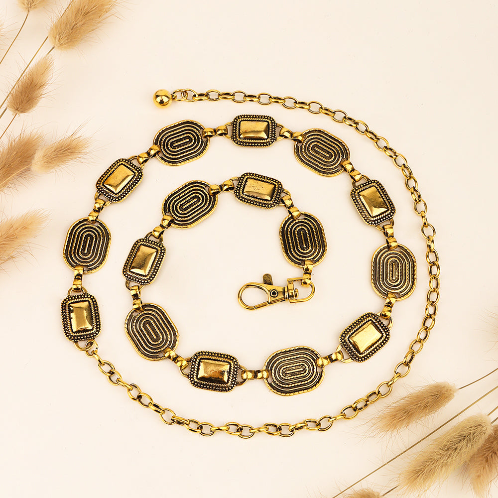 This European and American Cross Border Waist Chain is perfect for adding an elegant, boho edge to any outfit. Crafted with a thin metal chain, it is the perfect versatile belt for stylishly making a statement.