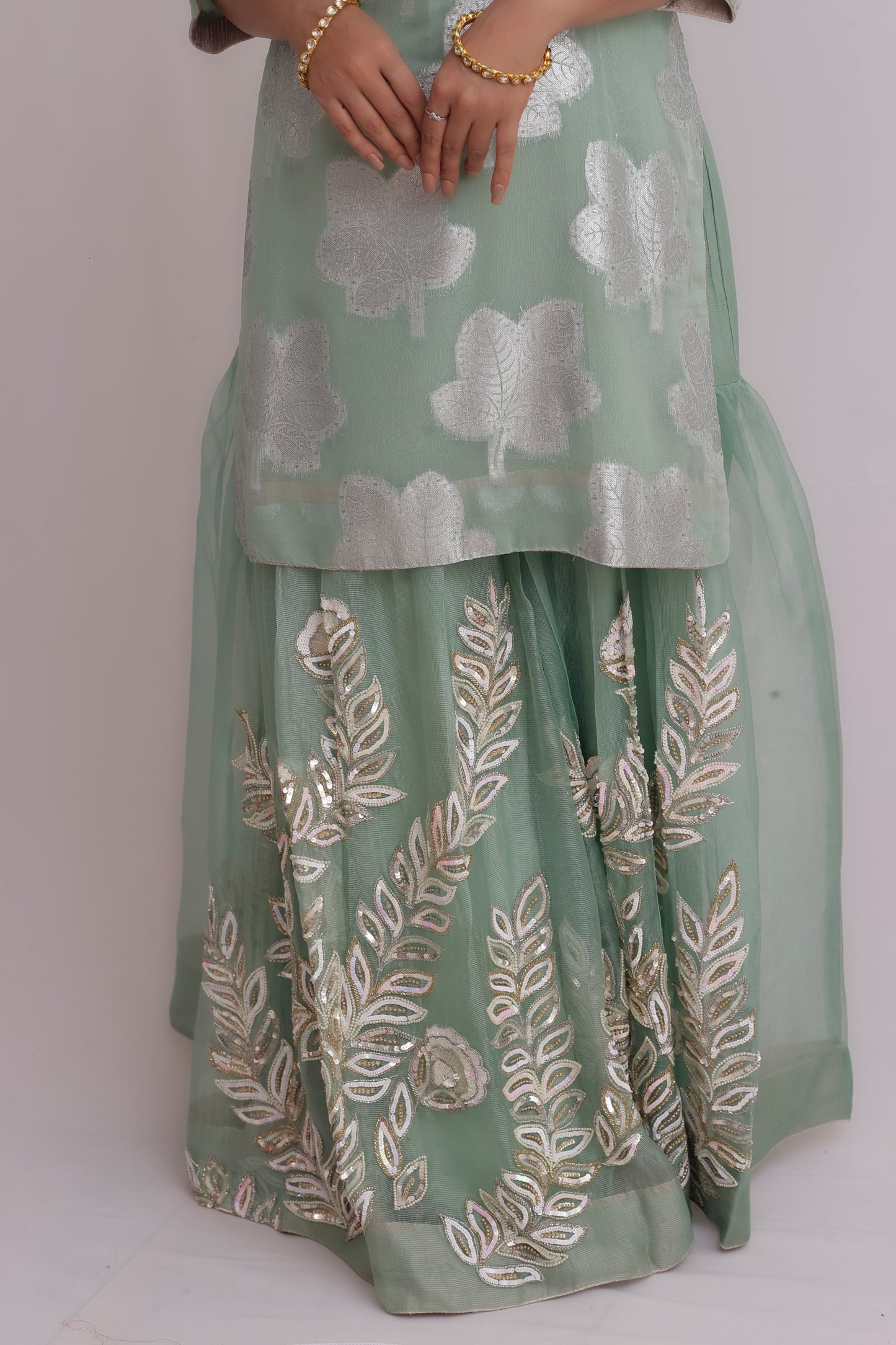 Hand Embroidered Sea Green Sharara Suit Set Breatheenmoda