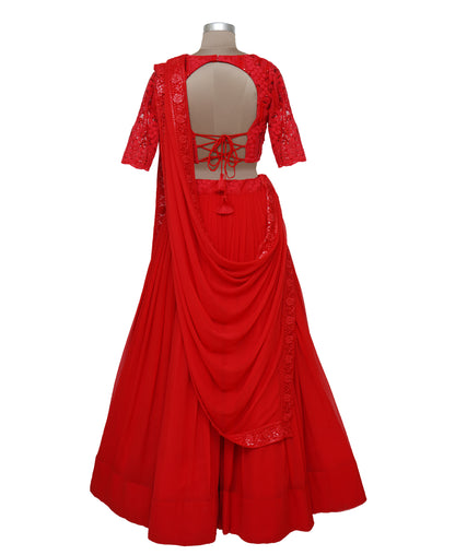 Hand Embroided Bridal Red Wedding Lehenga for women
