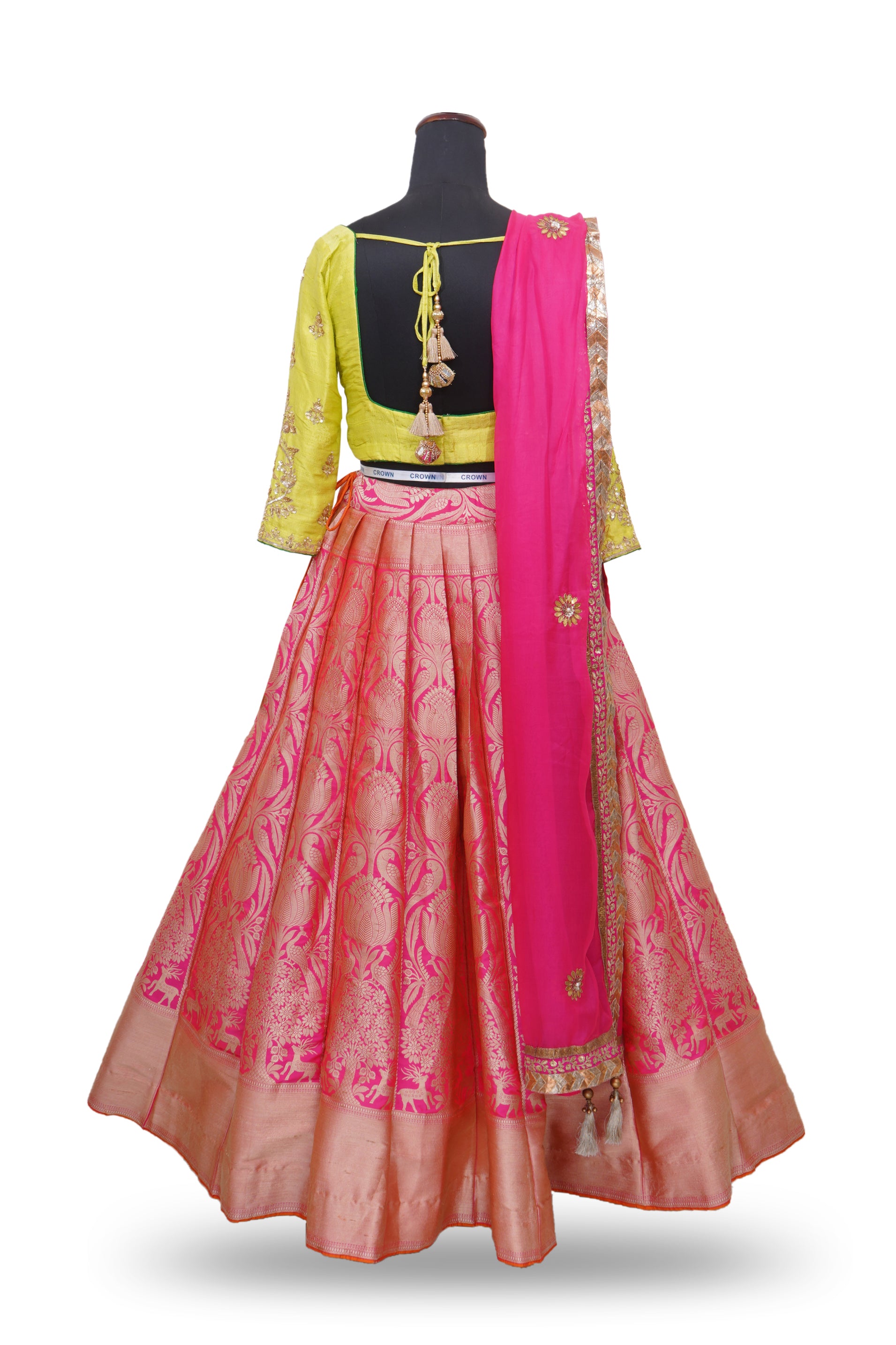 Buy HALFSAREE STUDIO Women Yellow Solid Banarasi Silk Lehenga with  Unstitched Blouse and Dupatta Online at Best Prices in India - JioMart.