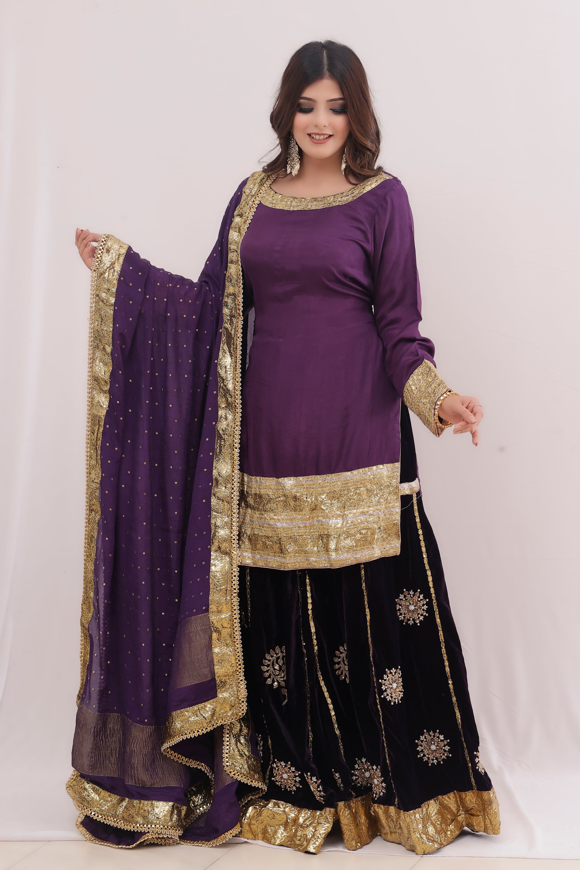 Pure Silk Purple Sharara Suit Set Breatheenmoda