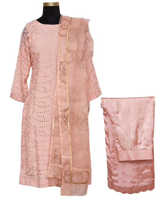 Pink Peach Silk Cut Work Shirt Suit Set Breatheenmoda