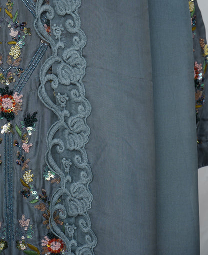 Gray Silk Hand Embroidered Suit Set Breatheenmoda