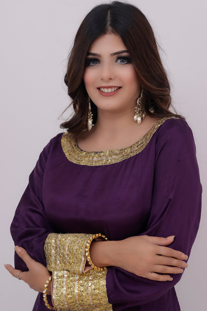 Pure Silk Purple Sharara Suit Set Breatheenmoda