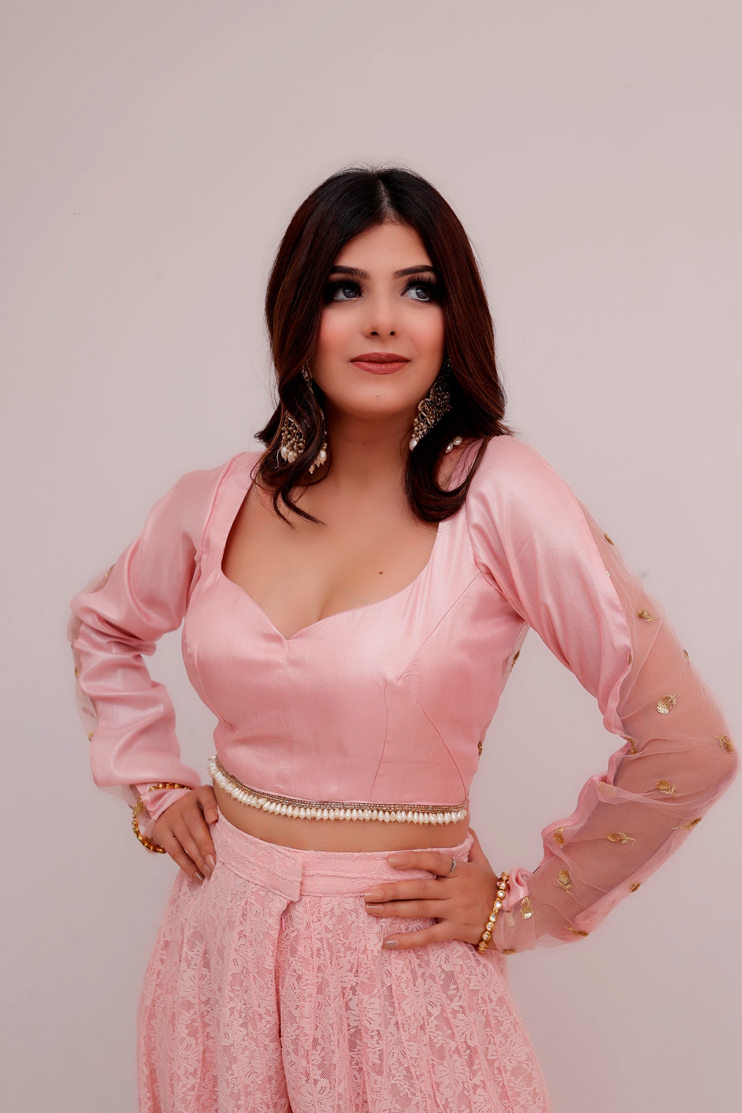 Rose Color Crop Top Sharara Suit Set Breatheenmoda