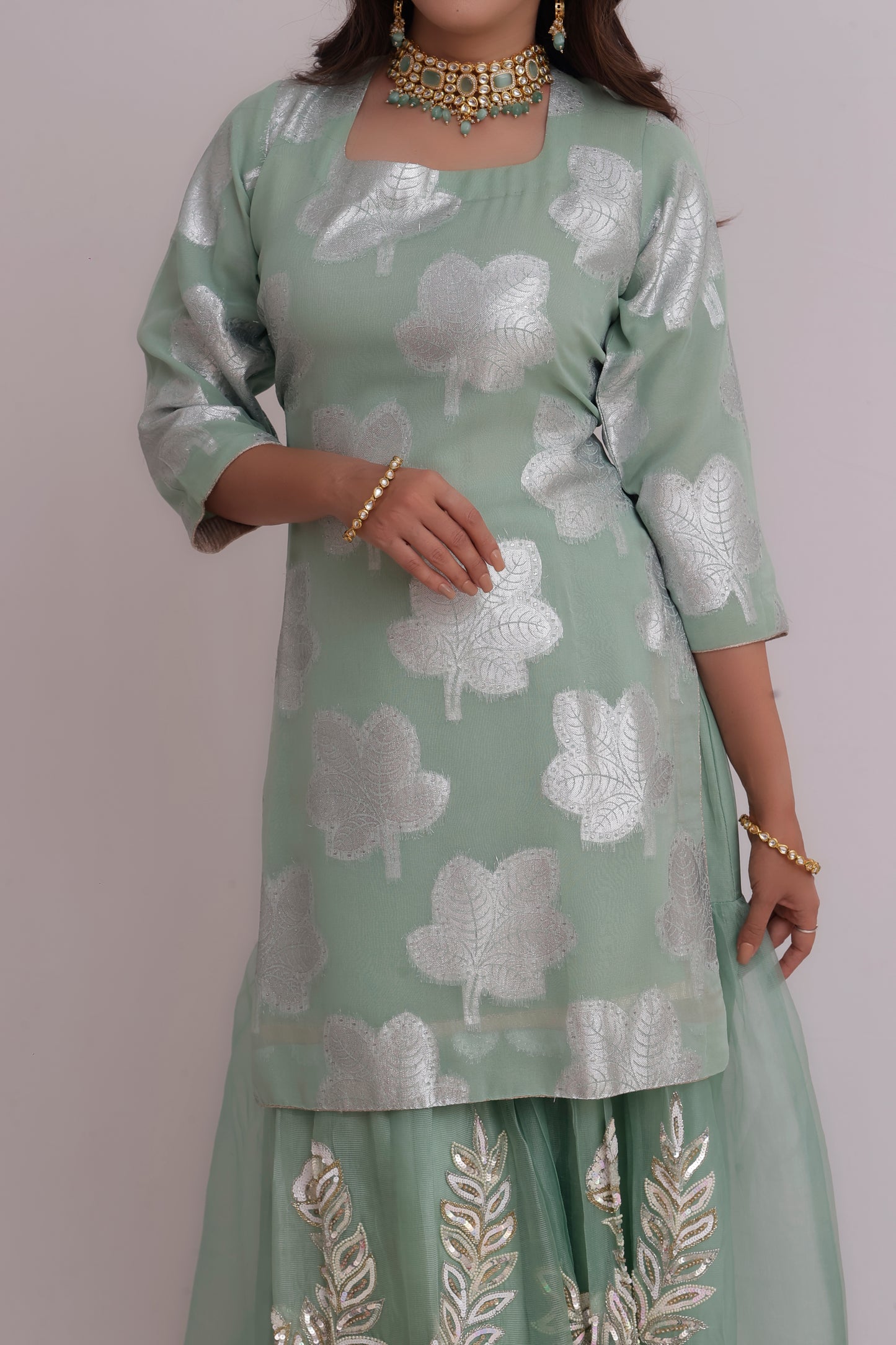 Hand Embroidered Sea Green Sharara Suit Set Breatheenmoda